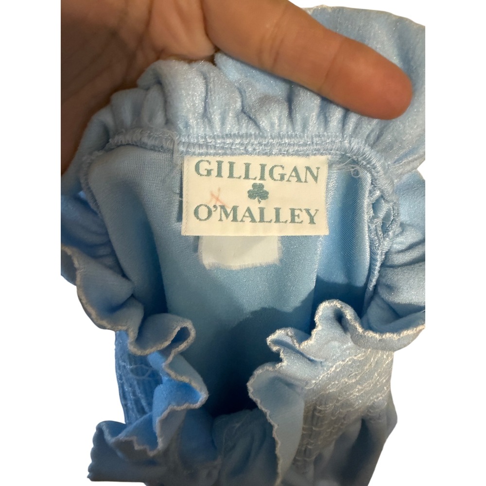 Vintage Gilligan O'Malley Blue Smocked Ruffle Button Front Robe Housecoat M L - Picture 3 of 3